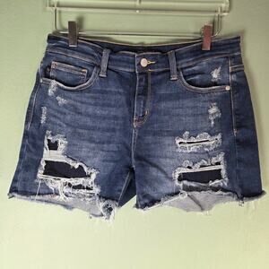 Judy Blue Shorts Womens Large Distressed Denim High Rise Frayed Hem JB15205DK
